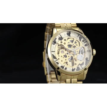 Winner 126 Men's Watch Top Brand Luxury Automatic Skeleton Gold Factory Company Stainless Steel Bracelet Wristwatch